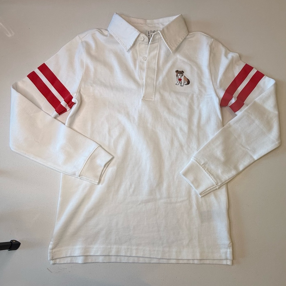 NWT Janie and Jack Boys Bulldog Pique Polo - White/Red - Size 10